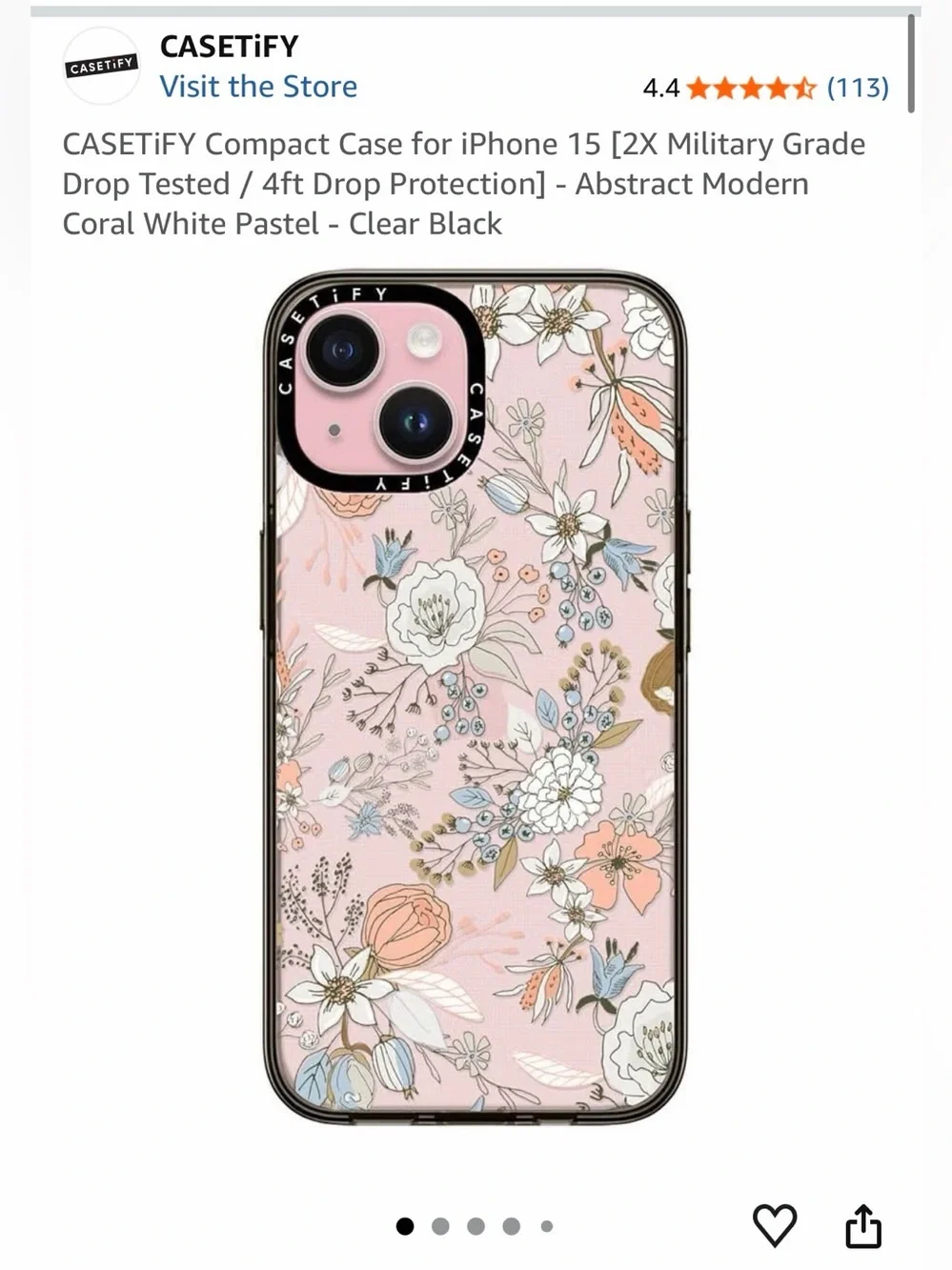 Casetify iphone 15 Case - Black with Peach & White Flowers
